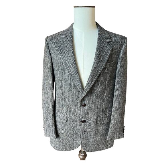 Vintage Harris Tweed 100% Scottish Wool Gray Herringbone Blazer Men's Size 40 - Picture 1 of 16
